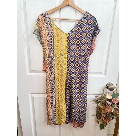 Desigual Dress Size EU 46 Multi-Color Patchwork Bohemian V-Neck Vibrant Eclectic - Picture 3 of 15